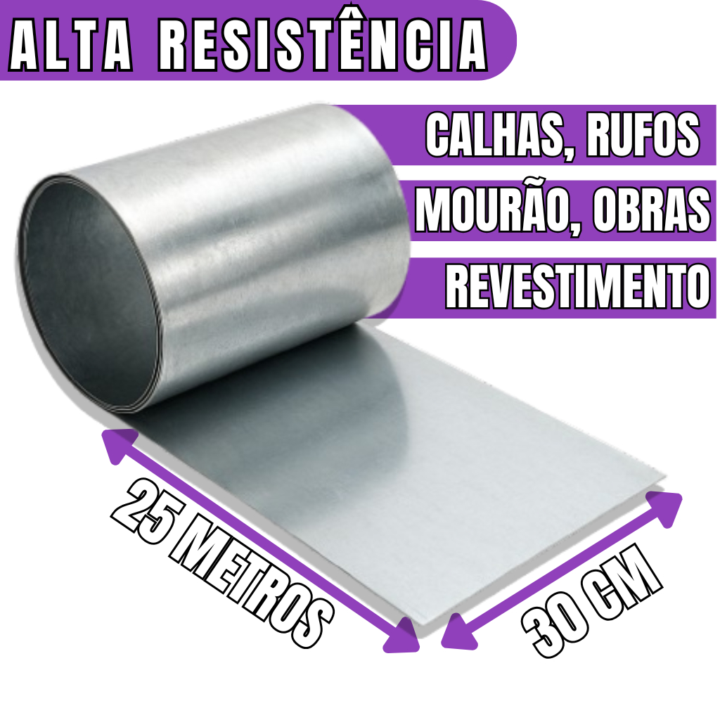 Bobina Chapa 30 Cm X 25 M Rolo Galvalume Calha Rufo