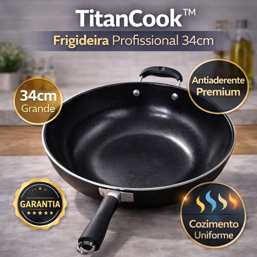 Imagem Frigideira 34cm Antiaderente TitanCook™ Panela Wok Grande Cozinha Profissional