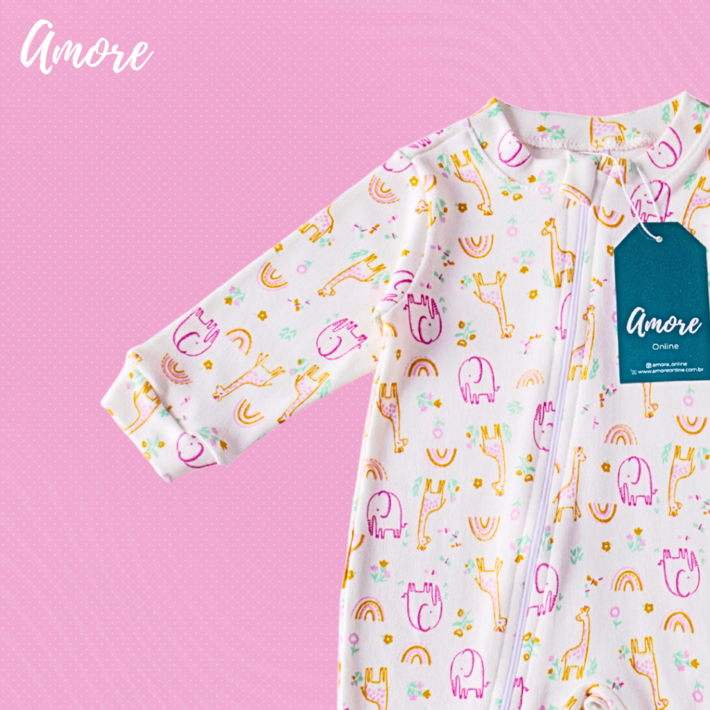 Kit 3 Macacões Bebê Safarizinhas Amore Vira Pe com Ziper 100% Algodão · foto 2