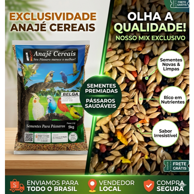 Ração Mistura Sementes Belga 5kg Completa Com Mel Alta Qualidade