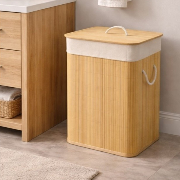 Cesto Bambu Grande Organizador Retangular Para Roupas Cor Retangular_bege em Oferta na Shopee