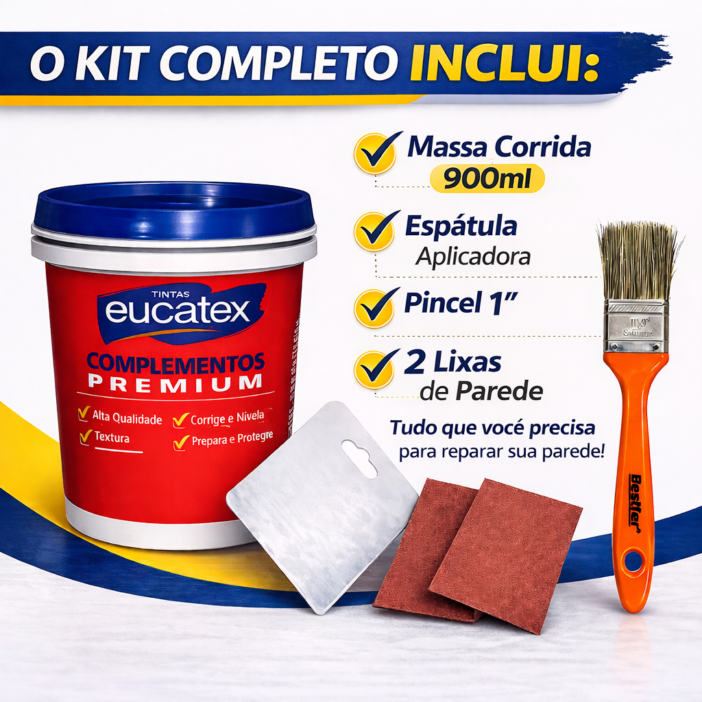 Kit Reparo de Parede Massa Corrida + Espátula + Lixas Opção Com ou Sem Pincel em Oferta na Shopee