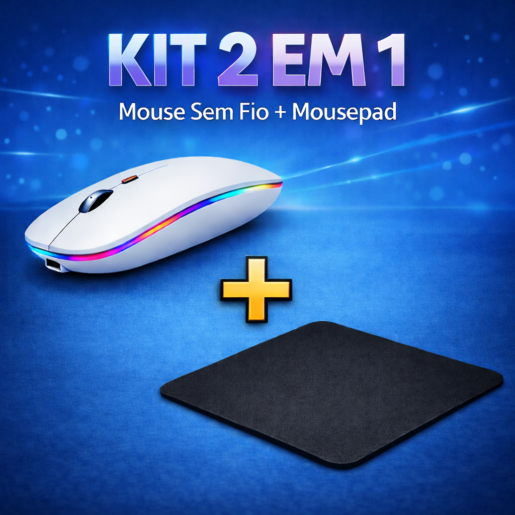 Kit Mouse Sem Fio Bluetooth Recarregável + Mousepad Preto Kit 2 em 1