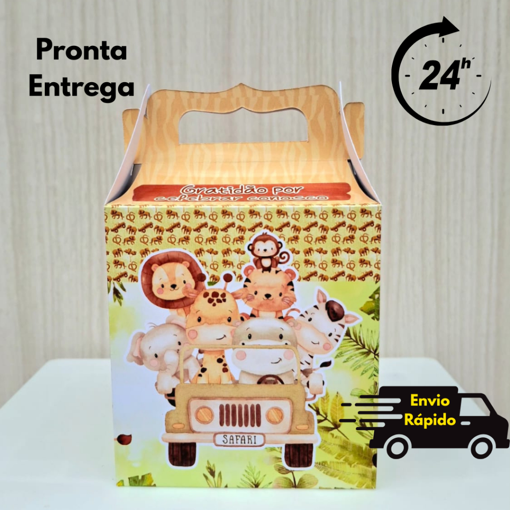 Kit  Maletinha Surpresa Personalizada Safari Lembrancinha Festa Aniversario  Pegue e Monte
