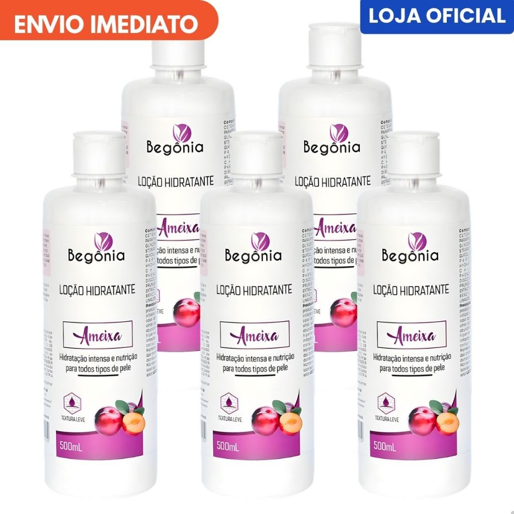 5 Unidades Loção Hidratante Ameixa 500ml Begônia Cosméticos