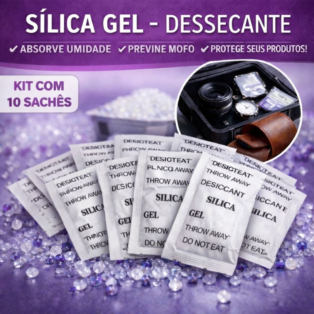 Sachê Anti-mofo Gel 25g Sachê Anti Umidade Anti Mofo Alta Absorção Sílica 10 Sachês