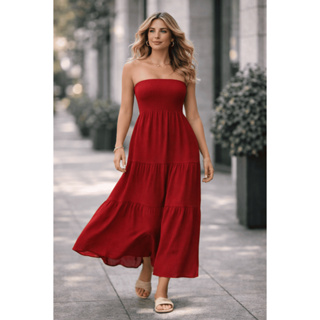 Vestido Longo Feminino Tomara que caia  Elastex no Busto, Saia Fluida, Conforto Elegante Slim e Plus em Oferta na Shopee