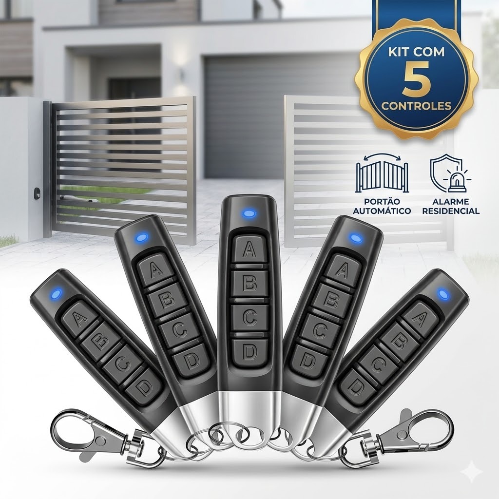 Kit 5 Controle Remoto Universal Código Fixo Portão Eletrônico 433mhz Alarme Rf 4 Botões Garen Ppa Residencial Garagem