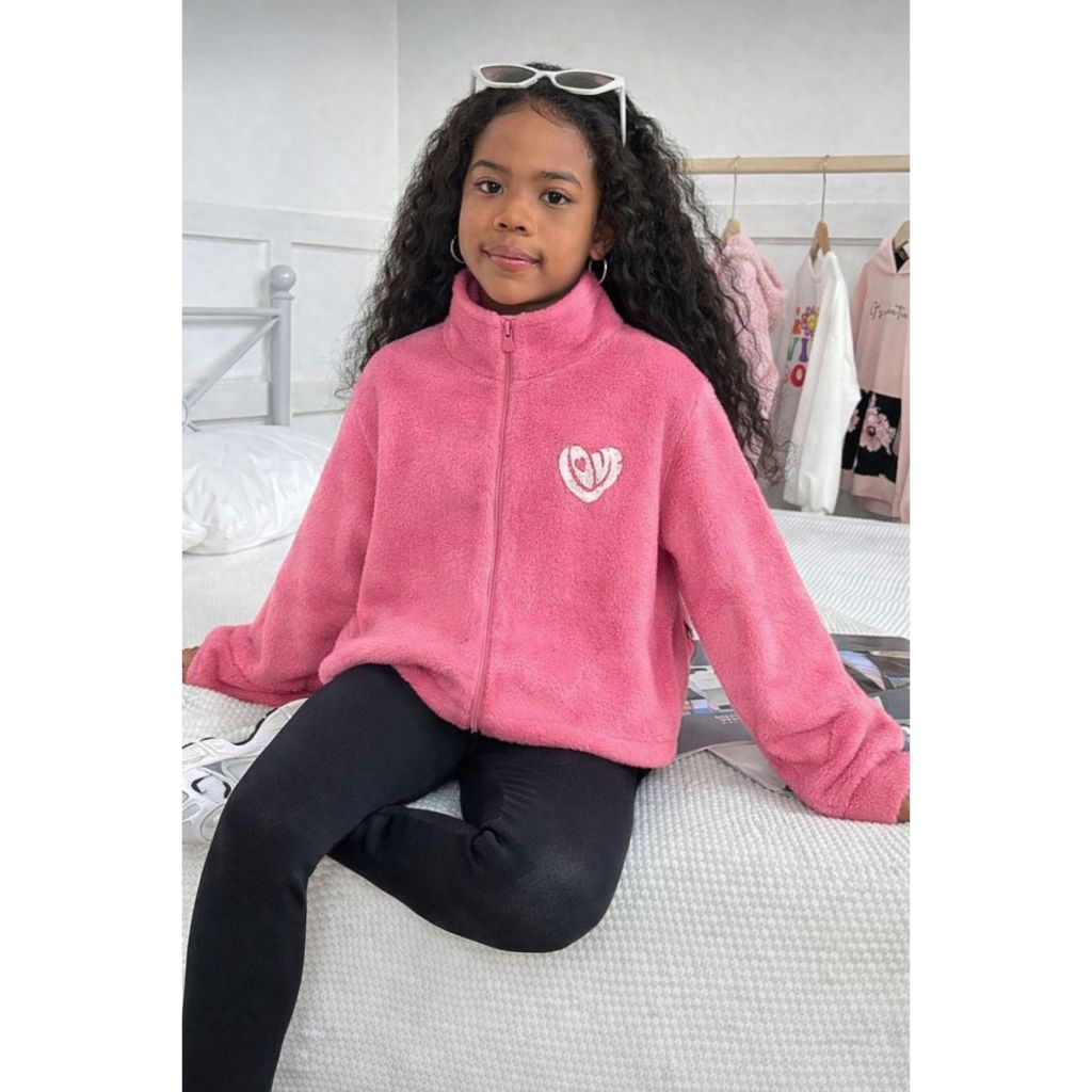 Casaco Teddy Infantil Juvenil Menina Blusa de Frio Pelinhos Com Zíper 10 ao 14