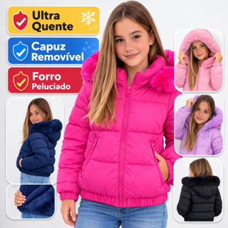 Jaqueta Cropped Puffer Infantil Juvenil Peluciada Impermeável Capuz Removível Blusa de Frio 8 ao 18 em Oferta na Shopee