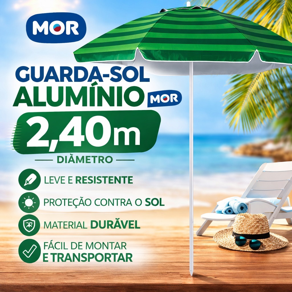 Guarda-Sol 2,40m Grande Alumínio com Silver Coating Verde Praia Piscina Mor