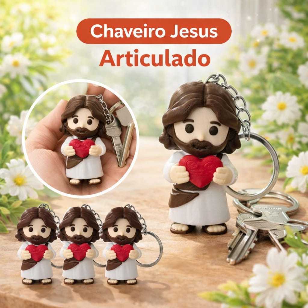 Chaveiro Articulado de Jesus Sagrado Coração – Impressão 3D | Lembrancinha Religiosa Batizado /Presente Cristão