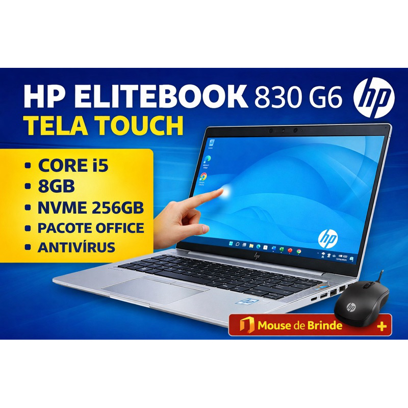 Notebook HP EliteBook 830 G6 Touch i5 8ª 16GB NVMe 256GB + Office + Mouse | Loja Física NF