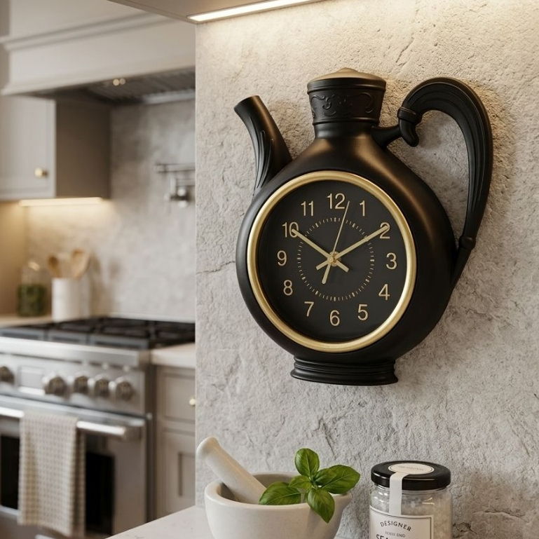 Relógio De Parede Silencioso Decorado Chaleira Preto ou Branco
