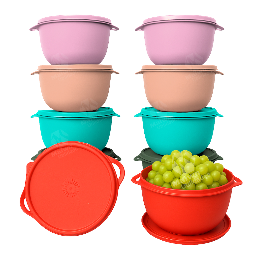 Imagem Kit 10 Potes Plásticos 500ml Bowl Redondos Hermeticos BPA Free Marmitas Vasilhas Freezer Microondas