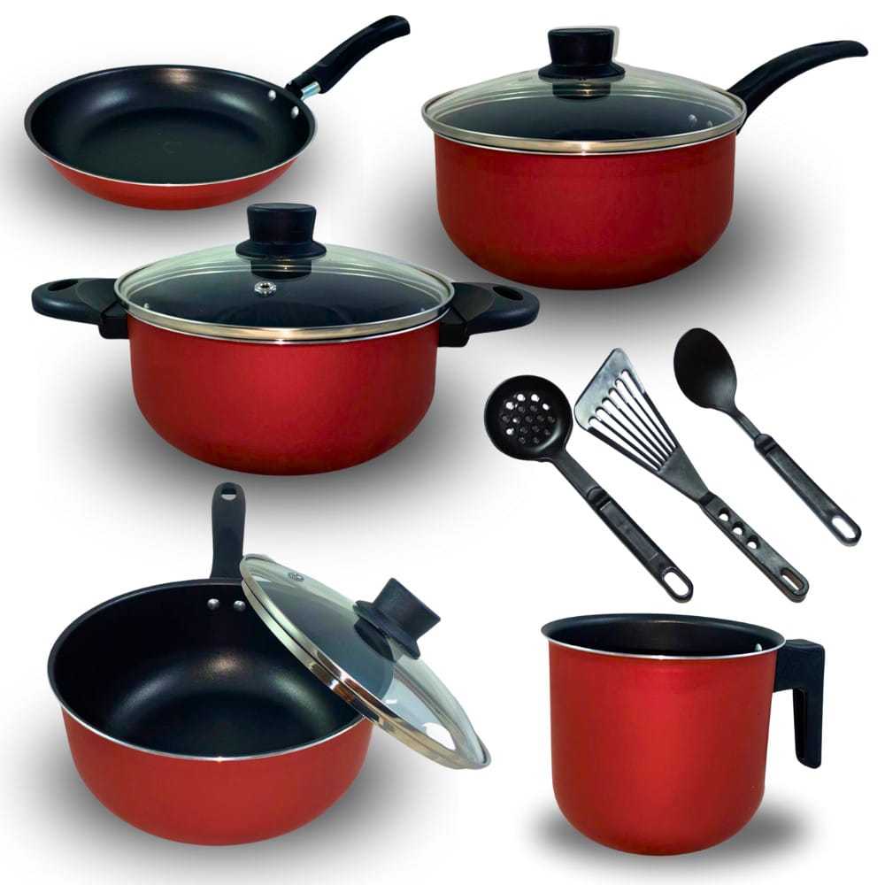 conjunto de panelas antiaderente são 4 panelas 1 caneca leiteira  (8 peças) tampa de vidro Cereja 8 pcs qualidade