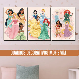 Kit 3 Quadros Decorativos Infantil PRINCESAS - MDF 3mm (60x28 cm medida total) - Quarto Menina, Decoração Infantil em Oferta na Shopee
