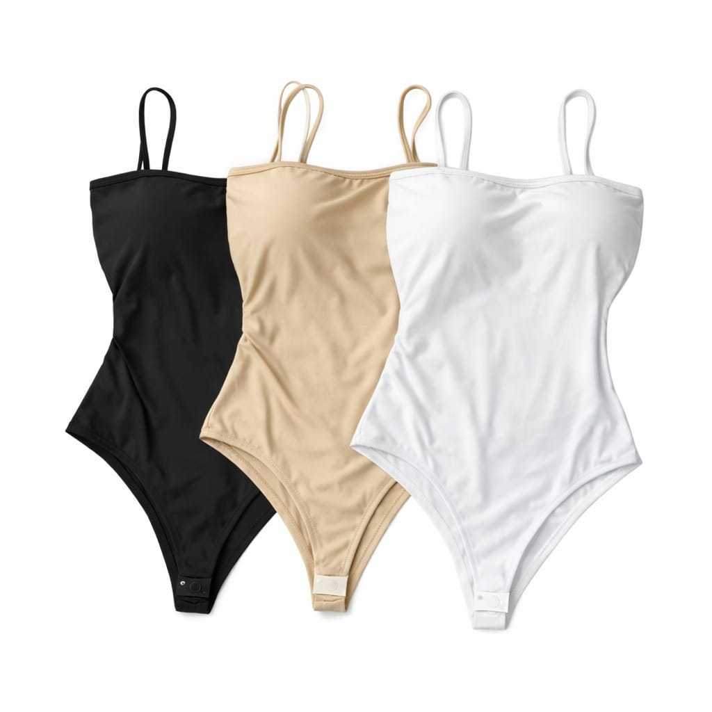 Kit 3 Body Feminino Modelador com Bojo Suplex Premium Alcinha Fina Decote Reto Confortável