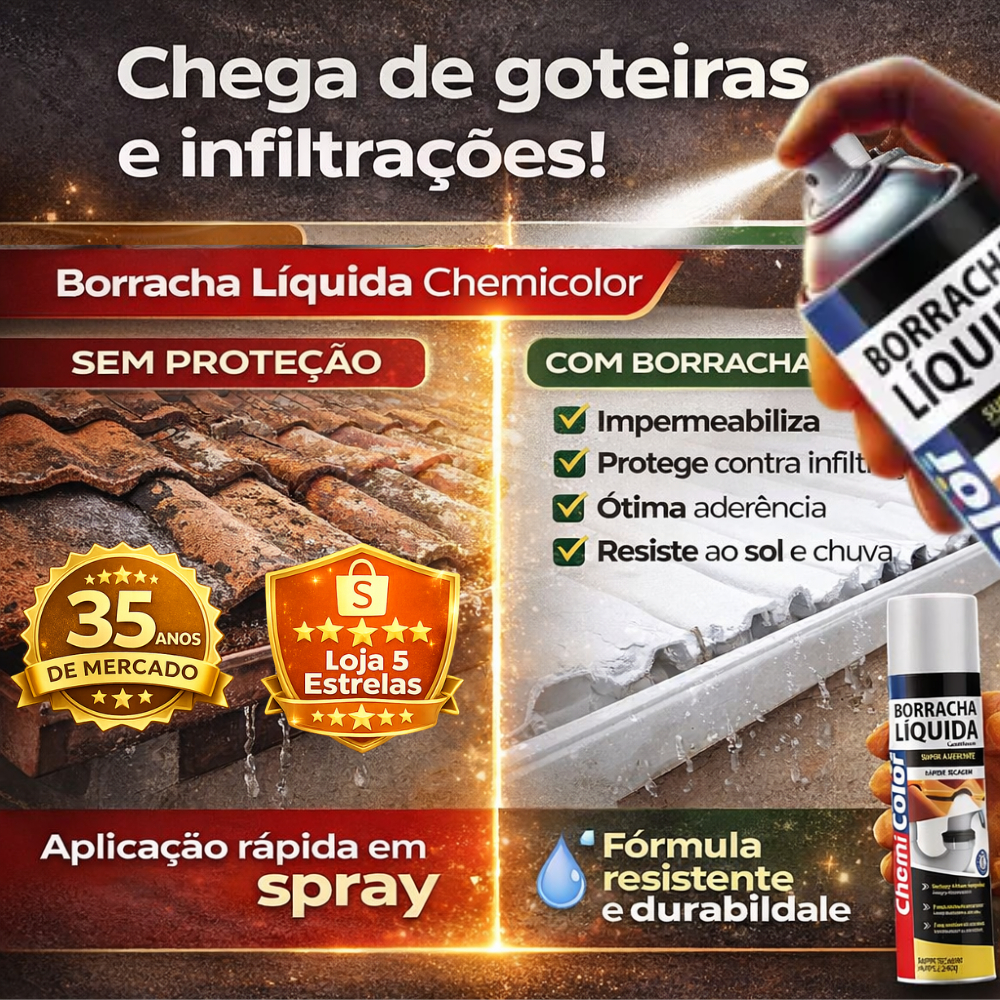 Borracha Líquida Impermeabilizante Spray Chemicolor 400ml Vedação de Rachaduras e Vazamentos