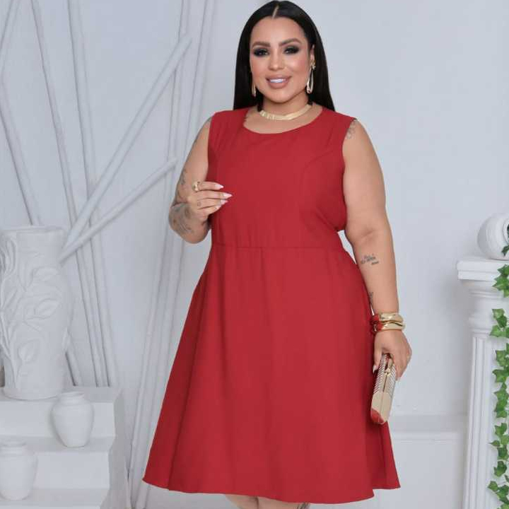 Vestido Feminino Midi Plus Size Sensorial Premium Sem Manga com Lastex nas Costas G1 e G2 em Oferta na Shopee