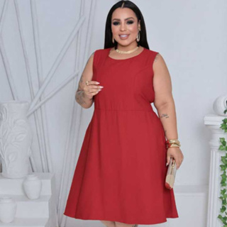 Vestido Feminino Midi Plus Size Sensorial Premium Sem Manga com Lastex nas Costas G1 e G2 em Oferta na Shopee