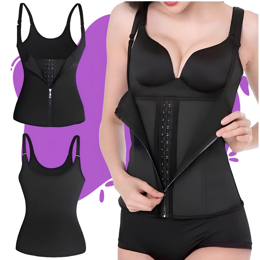 Cinta Modeladora Dupla Compressão Afina Cintura Alça Ajustável Com Zíper
