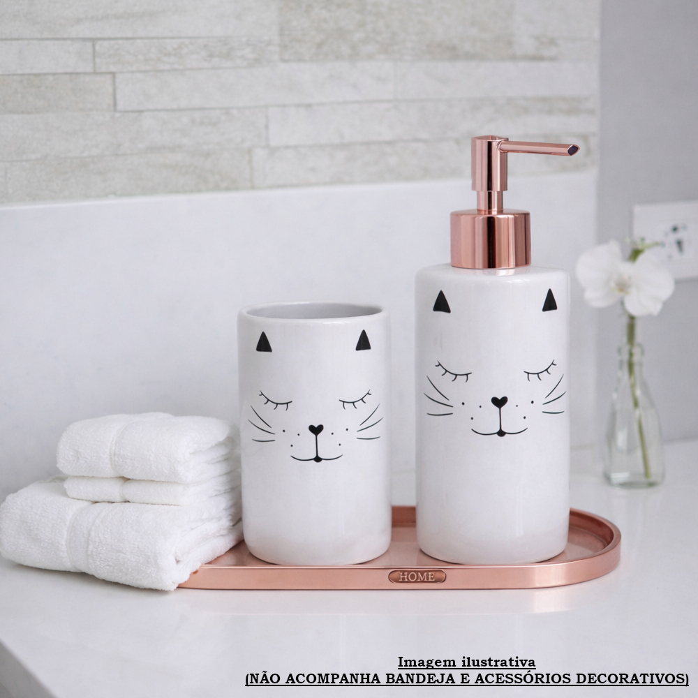 kit Porta Dispense Sabonete Liquido + Porta Escovas Branco, Lavabo Saboneteira