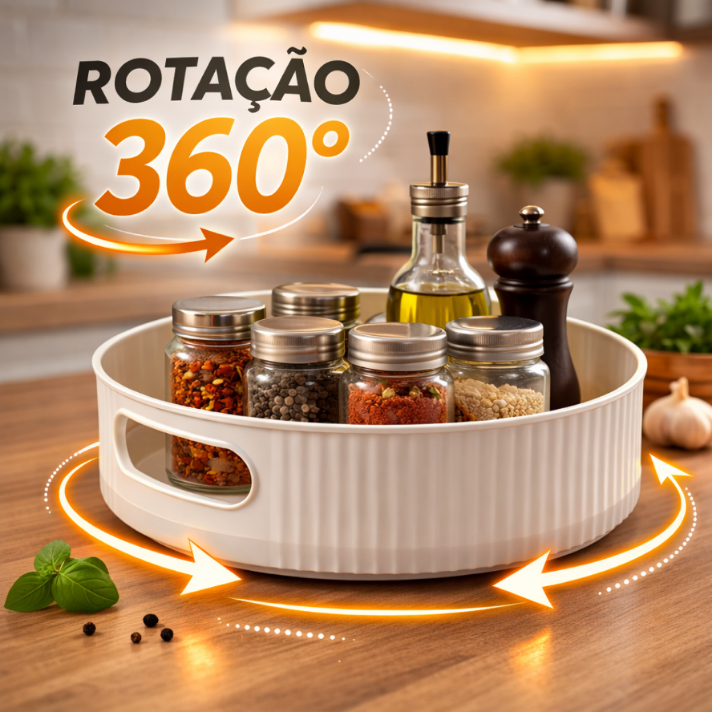 Bandeja Organizador Giratório 360° Multiuso Porta Temperos Maquiagem Penteadeira Cozinha Banheiro
