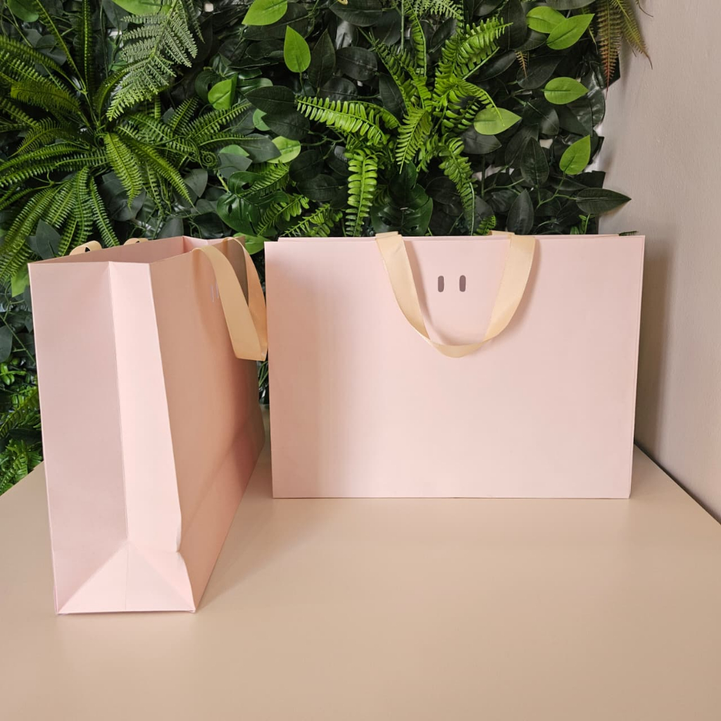 Sacola de Papel Bege Lisa 35x25x10 | Elegante e Delicada para Lojas e Presentes