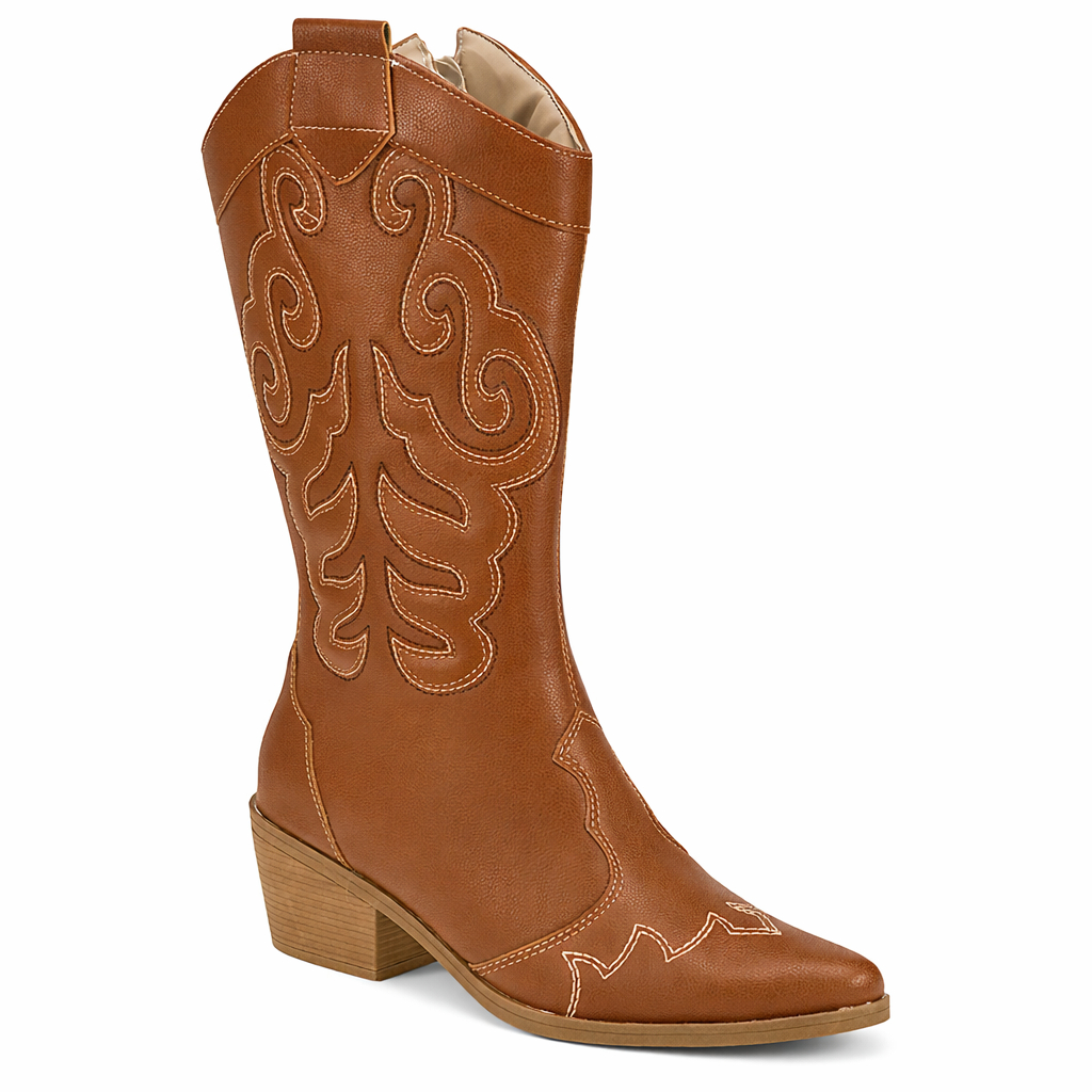 Bota Texana Feminina Zamarini Cano Longo Country Bico Fino Moda Western Elegante Confortável Rodeio