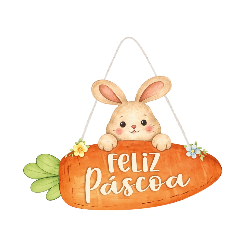 Placa Decorativa Decoração Feliz Páscoa Coelhinho Coelho 28x26