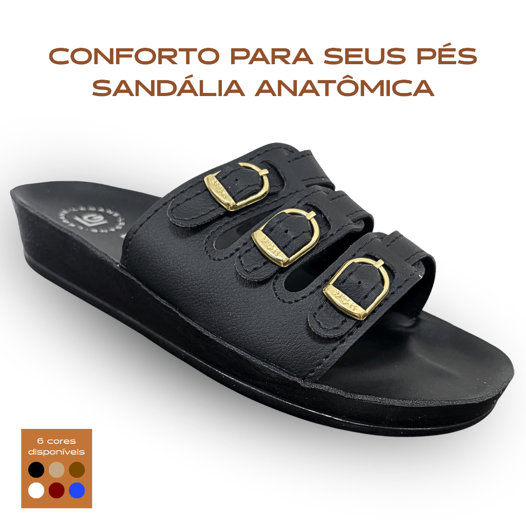 Sandália Ortopédica Feminina Anatômica Conforto Antiderrapante Alivia Dor no Pé, Fascite e Esporão