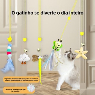 Brinquedo Gato – Lagarta com Pena, Sino e Corda. Pendure na Porta ou Teto. Divertido e An…