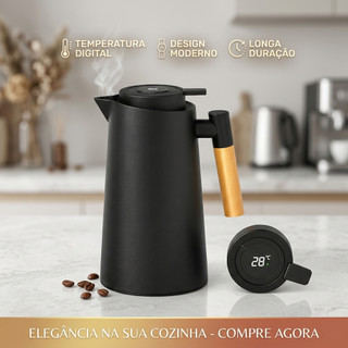 Vittak Garrafa Térmica 1L com Termômetro Digital LED Sistema Click Isolamento a Vácuo Pre…