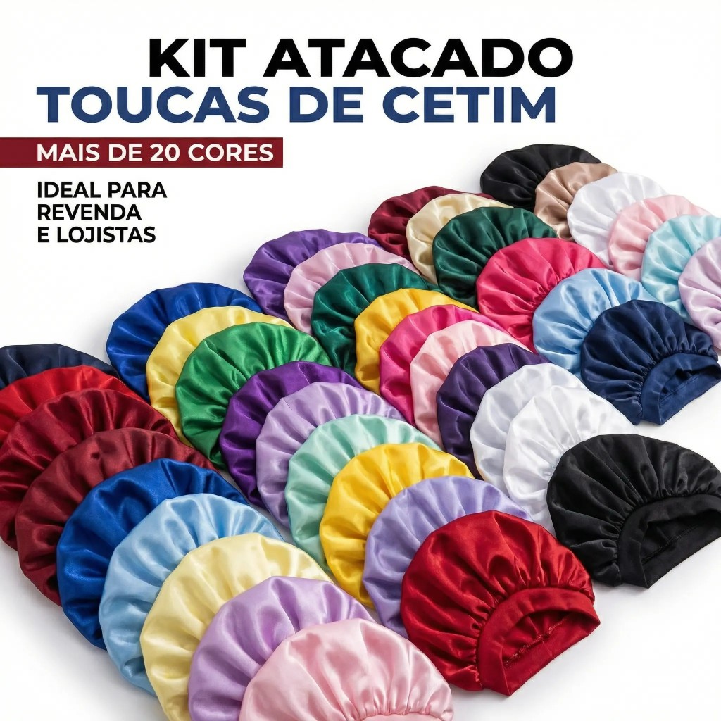 Kit 12/24/36/48/60 Toucas de Cetim Cor Única Profissional Anti-Frizz – Cores Sortidas ou Cor única