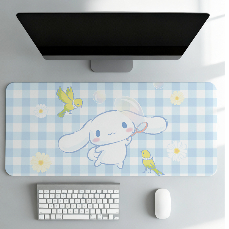 Mouse Pad Gamer Cinamoroll Helo Kty Kawaii Azul Grande Mesa Deskmat Extra Grande Antiderrapante