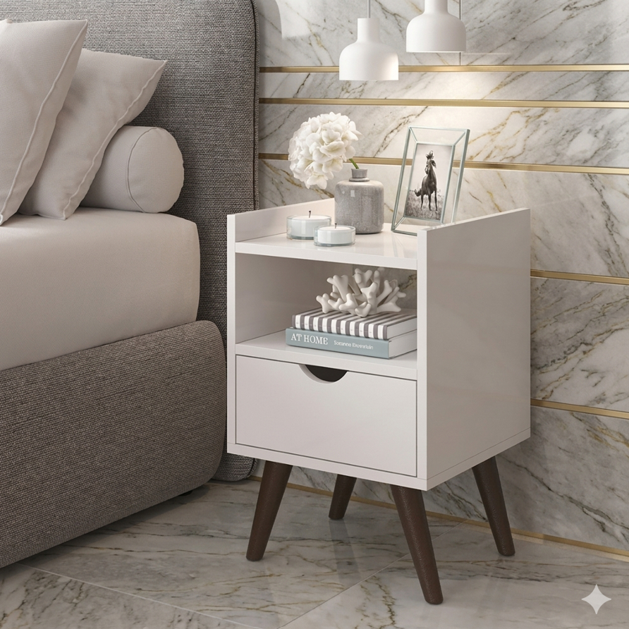 Kit com 2 Mesa de Cabeceira Retrô Com 1 Gaveta - CORES