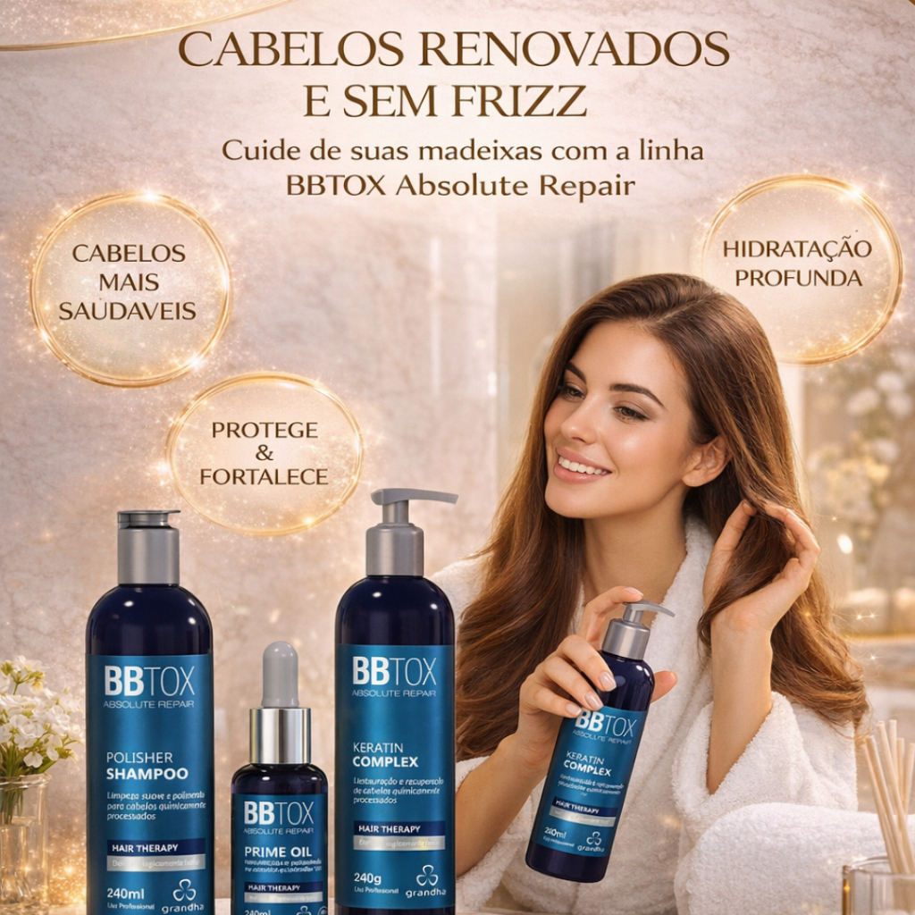 Kit Capilar BBtox Shampoo + Keratin + Óleo Reparador Tratamento Profissional 240ml