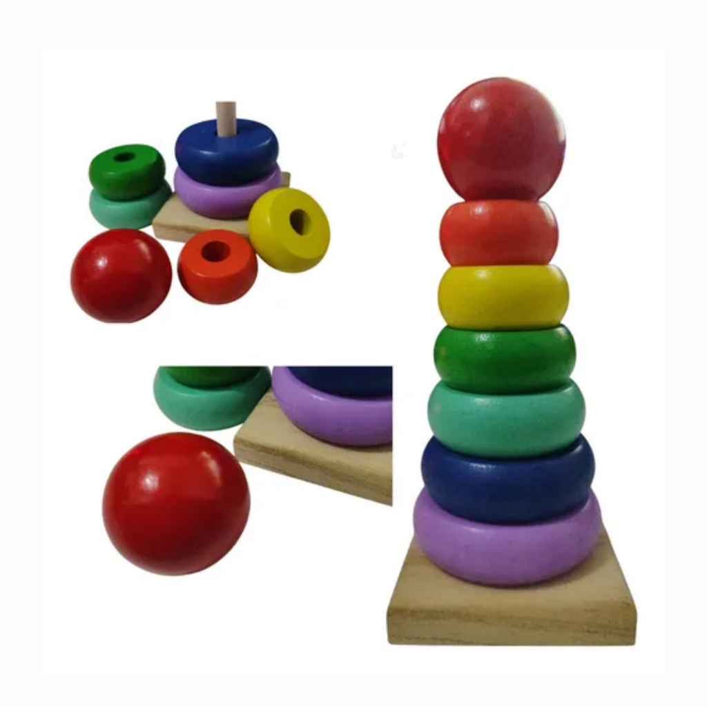 Brinquedo Educativo Torre Madeira Hanói Empilhar Autista Colorido