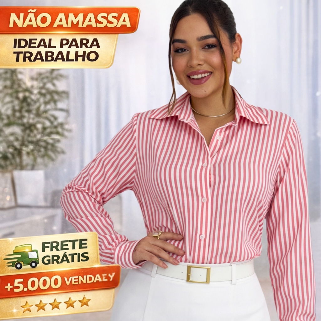 Camisa Social Feminina Elegante Crepinho Premium Manga Longa Gola Colarinho Chic Trabalho M G GG em Oferta na Shopee