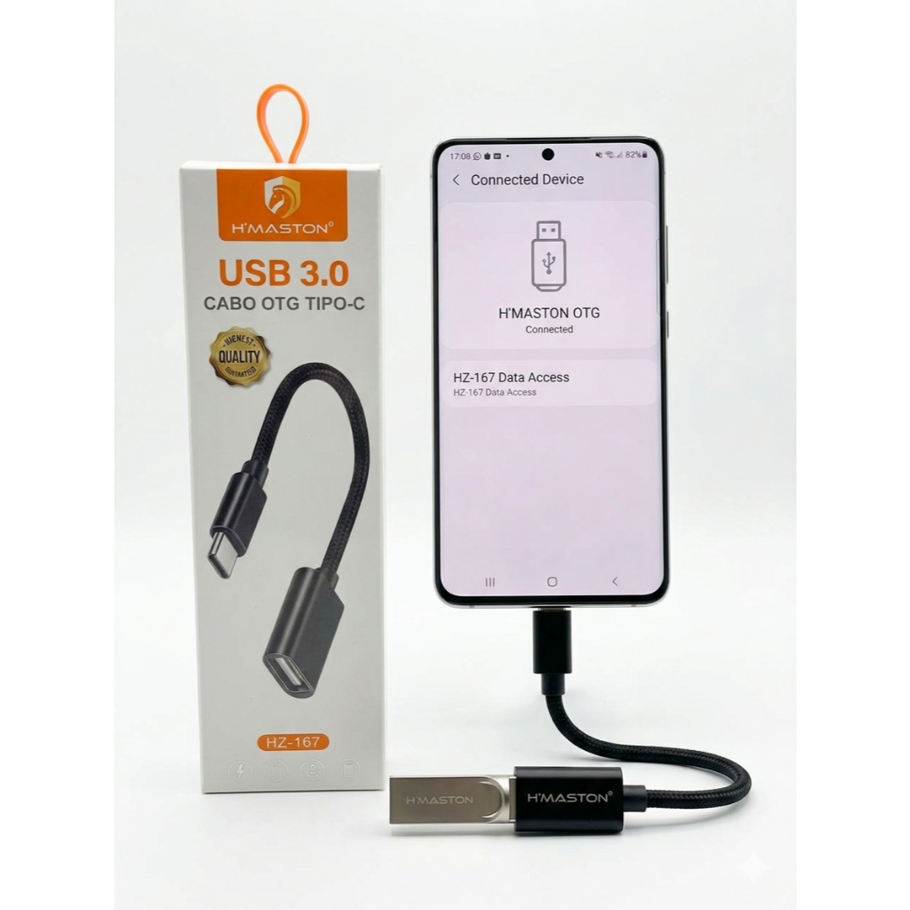 Adaptador OTG USB 3.0 Tipo-C H'Maston HZ-167 Alta Velocidade Cabo Trançado Rápido Premium para Celular Tablet