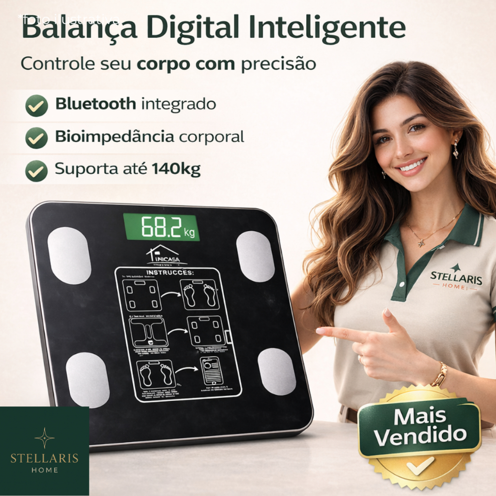 Balança Digital Bioimpedância Peso Corporal 140kg Inteligente Bluetooth Alta Precisão UNICASA