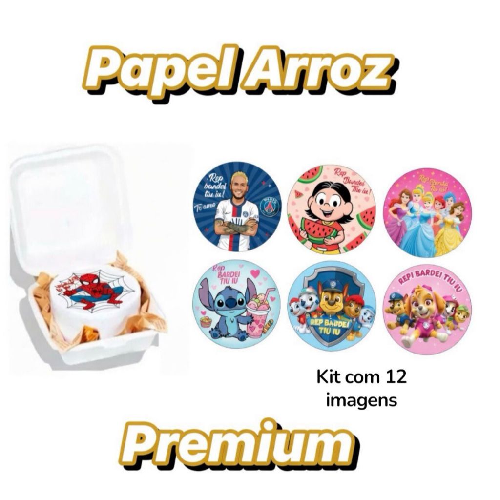 Kit C/12 Papel Arroz Bento Cake personagens Frases Aniversário 9cm - Bolo Marmita pao de mel pirulito colo pequeno