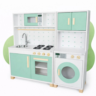 Kit Educativo Cozinha Infantil Máquina de Lavar Madeira Verde Claro em Oferta na Shopee