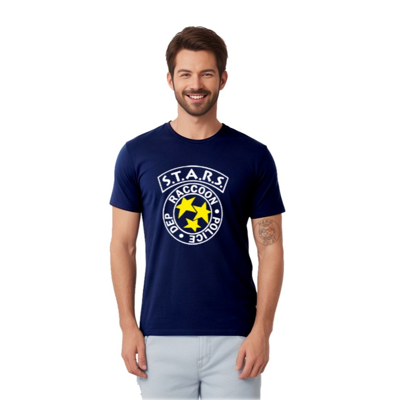 camiseta masculina unissex Resident Evil cosplay RPD STARS raccoon city policia leon kennedy game jogo terror horror