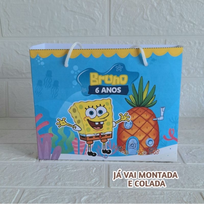 Sacolinha Personalizada Bod Esponja ( já vai montada) Lembrancinha |Aniversário |Festa Infantil