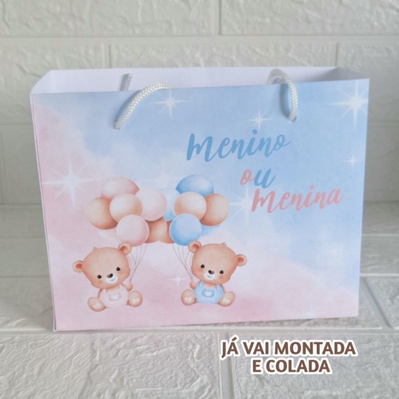 Sacolinha Personalizada Chá Revelação ( já vai montada) Lembrancinha |Aniversário |Festa Infantil