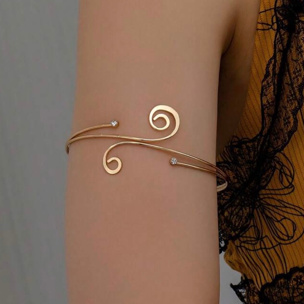 Bracelete feminino braço espiral ajustável design curvo minimalista banhado Ouro 18K e Prata925