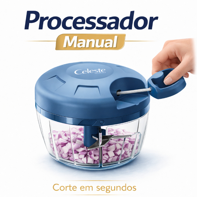 Processador de Alimentos Manual Triturador Celeste 3 Lâminas Inox 400ml Alho Cebola Prático Cozinha