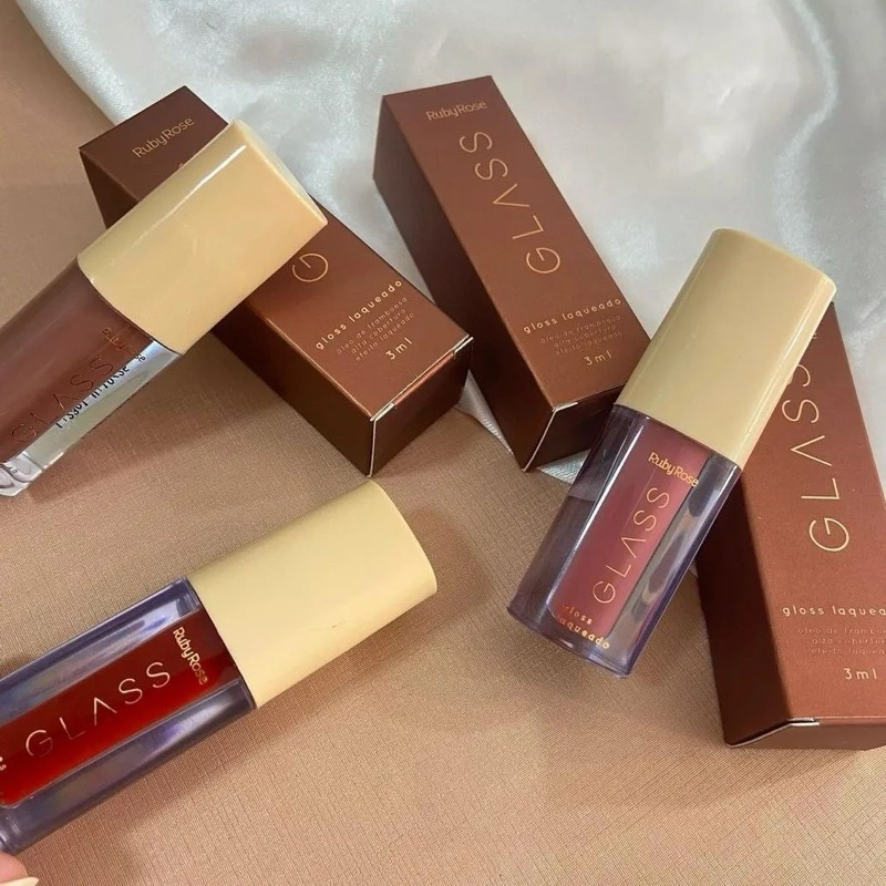 Batom Gloss Labial Laqueado Glass Ruby Rose Brilho Intenso Efeito Molhado